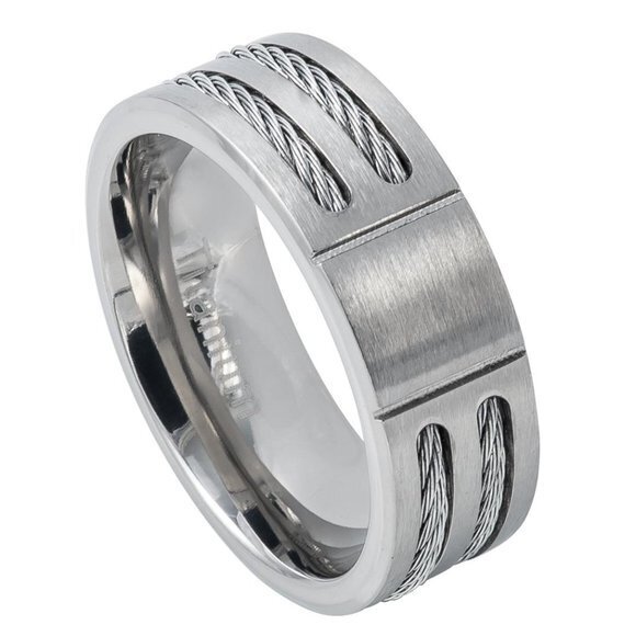 8MM TITANIUM MEN'S CABLE INSERT WEDDING BAND
